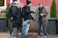 Joseph Gordon-Levitt, director Jonathan Levine and Seth Rogen on the set of "50/50."