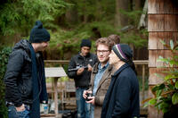 Director Jonathan Levine, Seth Rogen and Joseph Gordon-Levitt on the set of "50/50."