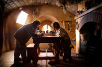 Director Peter Jackson and Martin Freeman on the set of "The Hobbit: An Unexpected Journey."