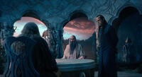 Cate Blanchett as Galadriel, Christopher Lee as Saruman and Hugo Weaving as Elrond in "The Hobbit: An Unexpected Journey."