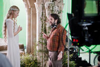 Cate Blanchett and director Peter Jackson on the set of "The Hobbit: An Unexpected Journey."