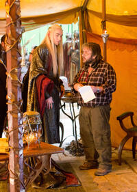 Lee Pace and director Peter Jackson on the set of "The Hobbit: The Battle of the Five Armies."