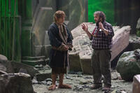 Martin Freeman and director Peter Jackson on the set of "The Hobbit: The Battle of the Five Armies."