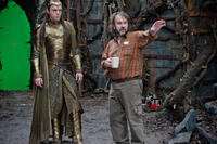 Hugo Weaving and director Peter Jackson on the set of "The Hobbit: The Battle of the Five Armies."