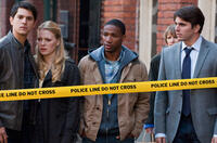 Nicholas D'agosto as Sam, Emma Bell as Molly, Arlen Escarpeta as Nathan and Miles Fisher as Peter in "Final Destination 5."