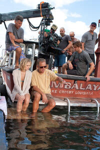 Cinematographer Gary Capo, Sara Paxton and director David Ellis on the set of "Shark Night."