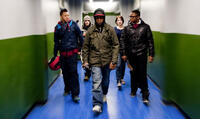 Franz Drameh as Dennis, Alex Esmail as Pest, John Boyega as Moses, Jodie Whittaker as Sam and Leeon Jones as Jerome in "Attack The Block."