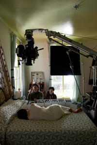 Mia Wasikowska on the set of "Stoker."