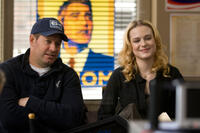 Producer Brian Oliver and Evan Rachel Wood on the set of "The Ides Of March."