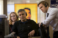 Evan Rachel Wood, director George Clooney and Ryan Gosling on the set of "The Ides of March."