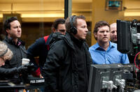 Director Asger Leth and Sam Worthington on the set of "Man On A Ledge."