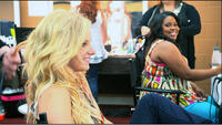 Heather Morris as Brittany and Amber Riley as Mercedes in "Glee the Concert Movie."
