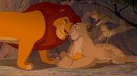 Mufasa voiced by James Earl Jones, Sarabi voiced by Madge Sinclair and Simba voiced by Jonathan Taylor Thomas in "The Lion King 3D."