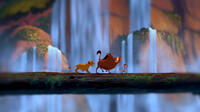 Simba voiced by Jonathan Taylor Thomas, Pumbaa voiced by Ernie Sabella and Timon voiced by Nathan Lane in "The Lion King 3D."