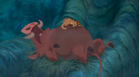 Pumbaa voiced by Ernie Sabella and Timon voiced by Nathan Lane in "The Lion King 3D."