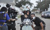 Q'orianka Kilcher and director Leone Marucci on the set of "The Power of Few."
