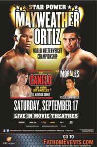 Poster art for "Mayweather vs. Ortiz Fight Live."