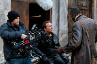 Director Brian Taylor, Nicolas Cage and Idris Elba on the set of "Ghost Rider: Spirit Of Vengeance."