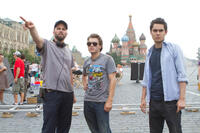 Director Chris Gorak, Emile Hirsch and Max Minghella on the set of "The Darkest Hour."
