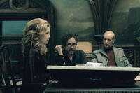 Michelle Pfeiffer, Director Tim Burton and Jonny Lee Miller on the set of "Dark Shadows."