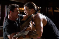Sylvester Stallone as Jimmy and Jason Momoa as Keegan in "Bullet To The Head."