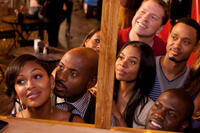 Meagan Good as Mya, Romany Malco as Zeke, Regina Hall as Candace, Gary Owen as Bennett, Terrence J as Michael and Kevin Hart as Cedric in "Think Like a Man."