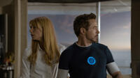Gwyneth Paltrow as Pepper Potts and Robert Downey, Jr. as Tony Stark in "Iron Man 3."