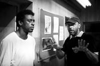 Seu Jorge and director Jose Padilha on the set of "Elite Squad: The Enemy Within."