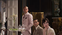 Leonardo DiCaprio as Jay Gatsby, Tobey Maguire as Nick Carraway and Elizabeth Debicki as Jordan Baker in "The Great Gatsby."