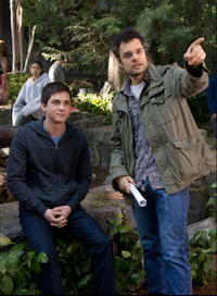 Logan Lerman and director Thor Freudenthal on the set of "Percy Jackson: Sea of Monsters."
