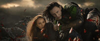 Natalie Portman as Jane Foster and Tom Hiddleston as Loki in "Thor: The Dark World."