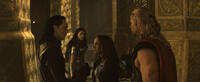 Tom Hiddleston as Loki, Jaimie Alexander as Sif, Natalie Portman as Jane Foster and Chris Hemsworth as Thor in "Thor: The Dark World."