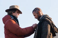 Director Tom Hooper and Hugh Jackman on the set of "Les Miserables."