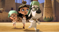 Sherman voiced by Max Charles, Penny voiced by Ariel Winter and Mr. Peabody voiced by Ty Burell in "Mr. Peabody & Sherman."