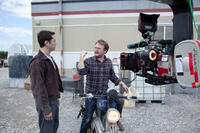 Joseph Gordon-Levitt and director Rian Johnson on the set of "Looper."