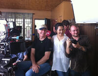 Summer Qing and Rian Johnson on the set of "Looper."