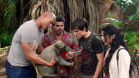 Dwayne Johnson as Hank, Luis Guzman as Gabato and Josh Hutcherson as Sean and Vanessa Hudgens as Kailani in "Journey 2: The Mysterious Island."