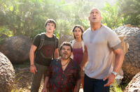 Josh Hutcherson as Sean, Luis Guzman as Gabato, Vanessa Hudgens as Kailani and Dwayne Johnson as Hank in "Journey 2: The Mysterious Island."
