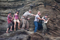 Luis Guzman as Gabato, Vanessa Hudgens as Kailani, Josh Hutcherson as Sean, Dwayne Johnson as Hank and Michael Caine as Alexander in "Journey 2: The Mysterious Island."