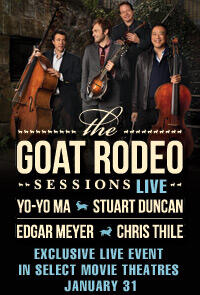 Poster art for "The Goat Rodeo Sessions LIVE featuring Yo-Yo Ma, Chris Thile, Edgar Meyer and Stuart Duncan."