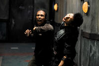 Yayan Ruhian as Mad Dog and Eka "Piranha" Rahmadia as Dagu in "The Raid."