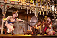Queen Victoria voiced by Imelda Staunton, Pirate Captain voiced by Hugh Grant and Polly in "Pirates! Band of Misfits."