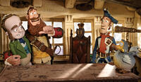Darwin voiced by David Tennant, Pirate Captain voiced by Hugh Grant and Scarf voiced by Martin Freeman in "Pirates! Band of Misfits."