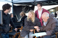 Director Jonathan Levine, Teresa Palmer, Nicholas Hoult and John Malkovich on the set of "Warm Bodies."