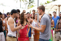 Ryan Guzman, Kathryn Mccormick and director Scott Speer on the set of "Step Up: Revolution."