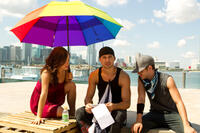 Kathryn Mccormick, Ryan Guzman and director Scott Speer on the set of "Step Up: Revolution."