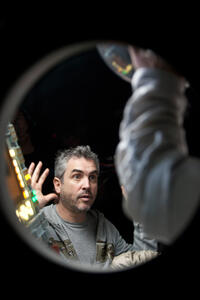 Director Alfonso Cuaron on the set of "Gravity."