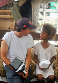 Director Ben Zeitlin and Quvenzhane Wallis on the set of "Beasts of the Southern Wild."