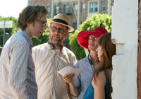 Paul Dano, director Jonathan Dayton, director Valerie Faris and writer Zoe Kazan on the set of "Ruby Sparks."