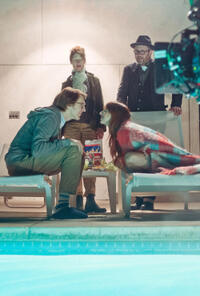 Paul Dano, director Valeria Faris, Zoe Kazan and director Jonathan Dayton on the set of "Ruby Sparks."